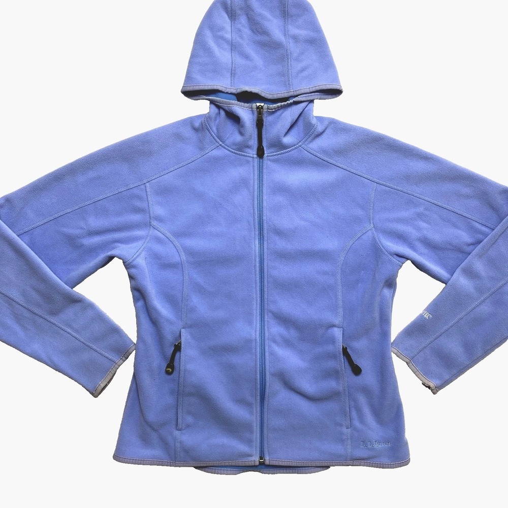 LL Bean Jacket Womens Small Blue Polartec Full Zip Soft shell Hooded